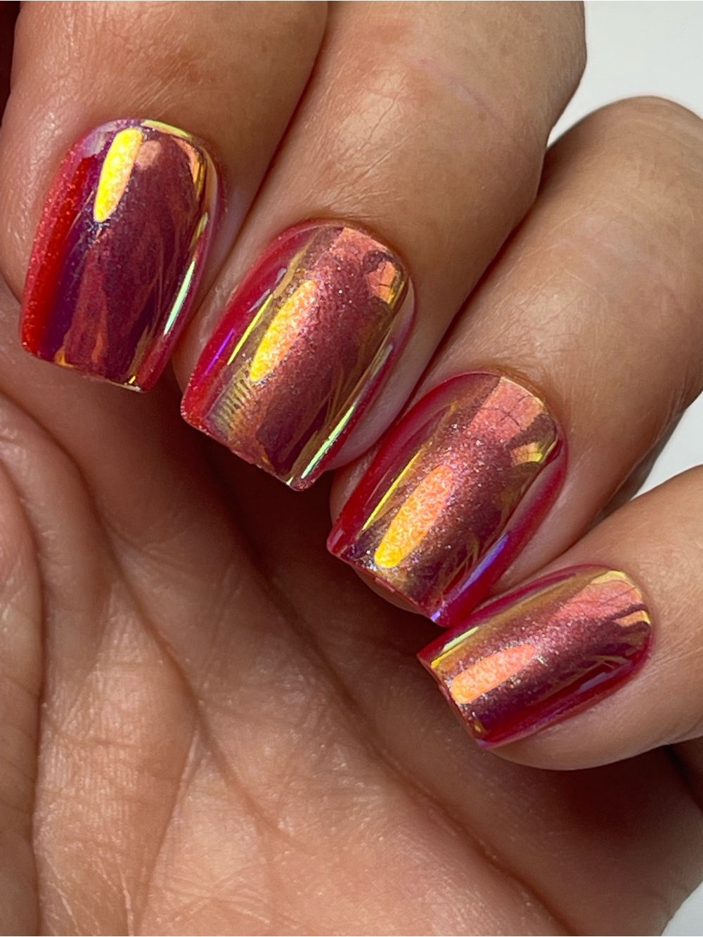 Red Aspen Sunshine Chaser Holographic Pink-Orange Press-On Nails